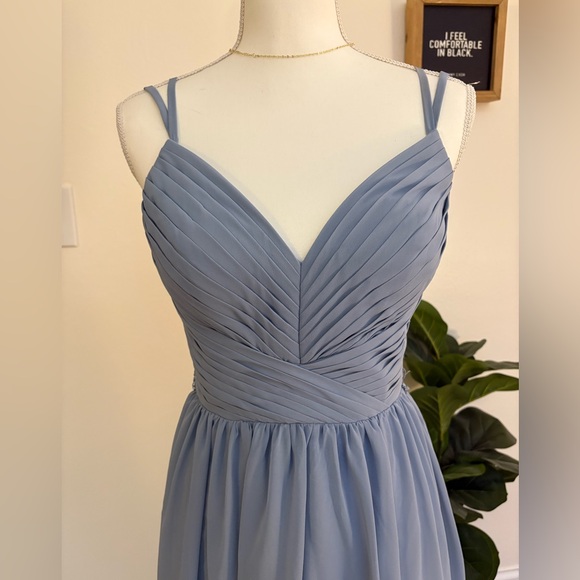 Azazie Blue Ruched Sweetheart Maxi Gown - Picture 2 of 10